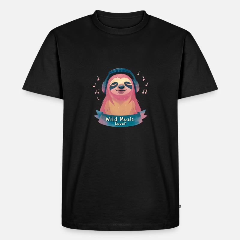 Faultier Musikliebhaber - Männer Premium Bio T-Shirt - Schwarz