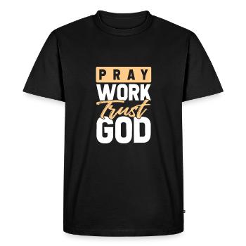 pray work trust god - Men's Premium Organic T-Shirt - black - Front - Nico (187cm)