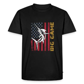 Jumping Marlin with US flag Deep Sea Fishing - Men's Premium Organic T-Shirt - black - Front - Nico (187cm)