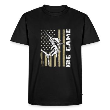Jumping Marlin with US flag Deep Sea Fishing - Men's Premium Organic T-Shirt - black - Front - Nico (187cm)