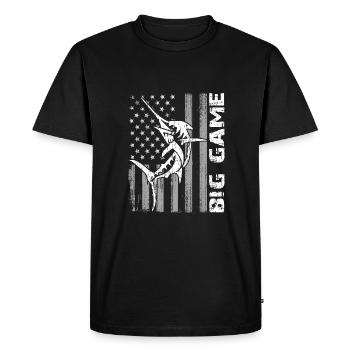 Jumping Marlin with US flag Deep Sea Fishing - Men's Premium Organic T-Shirt - black - Front - Nico (187cm)