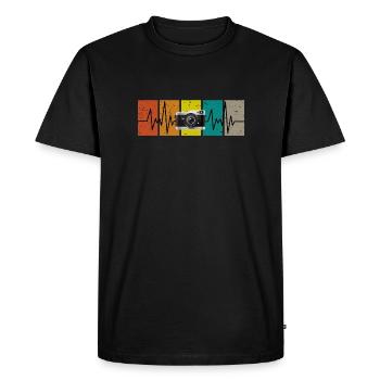 Heartbeat with compact camera in vintage retro look - Men's Premium Organic T-Shirt - black - Front - Nico (187cm)