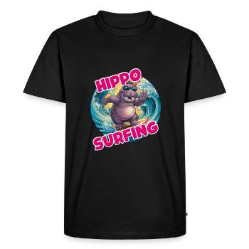 hippopotame surfant hippopotame drôle cool élégant - T-shirt Premium bio Homme - noir - Devant - Nico (187cm)