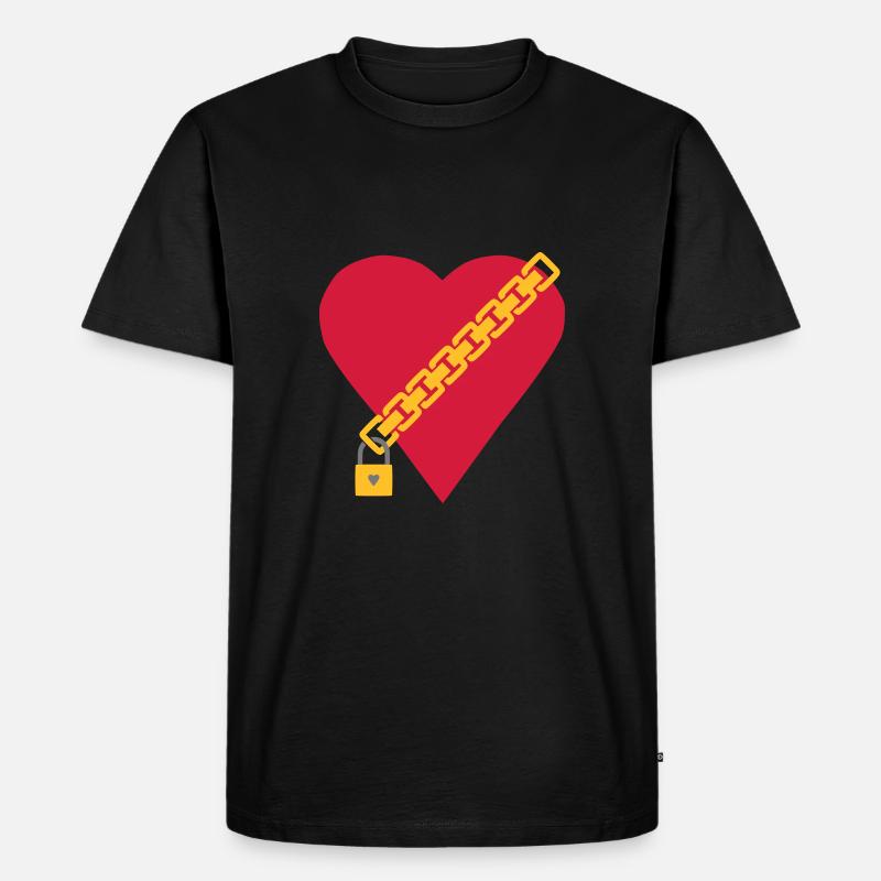 Herz mit Kette und Vorhängeschloss - Männer Premium Bio T-Shirt - Schwarz