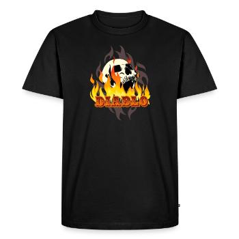 El Diablo, devil, skull, tattoo, flames - T-shirt Premium bio Homme - noir - Devant - Nico (187cm)