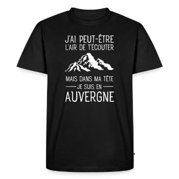 Dans ma tête je suis en Auvergne - T-shirt Premium bio Homme - noir - Devant - Nico (187cm)
