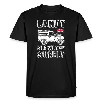 Landy Slowly But Surely - Men's Premium Organic T-Shirt - black - Front - Nico (187cm)