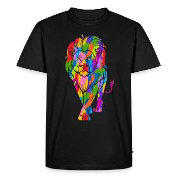 Lion Coloré Vintage Arc-en-Ciel Rétro Lion - T-shirt Premium bio Homme - noir - Devant - Nico (187cm)