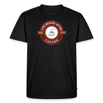 Life begins after coffee, have a cup - Men's Premium Organic T-Shirt - black - Front - Nico (187cm)