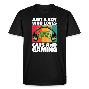 Gamer and Cats: Video Games and Feline Complicity - Men's Premium Organic T-Shirt - black - Front - Nico (187cm)