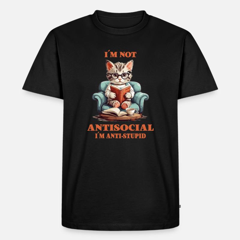 Schlaue Katze mit Lesebrille - Männer Premium Bio T-Shirt - Schwarz