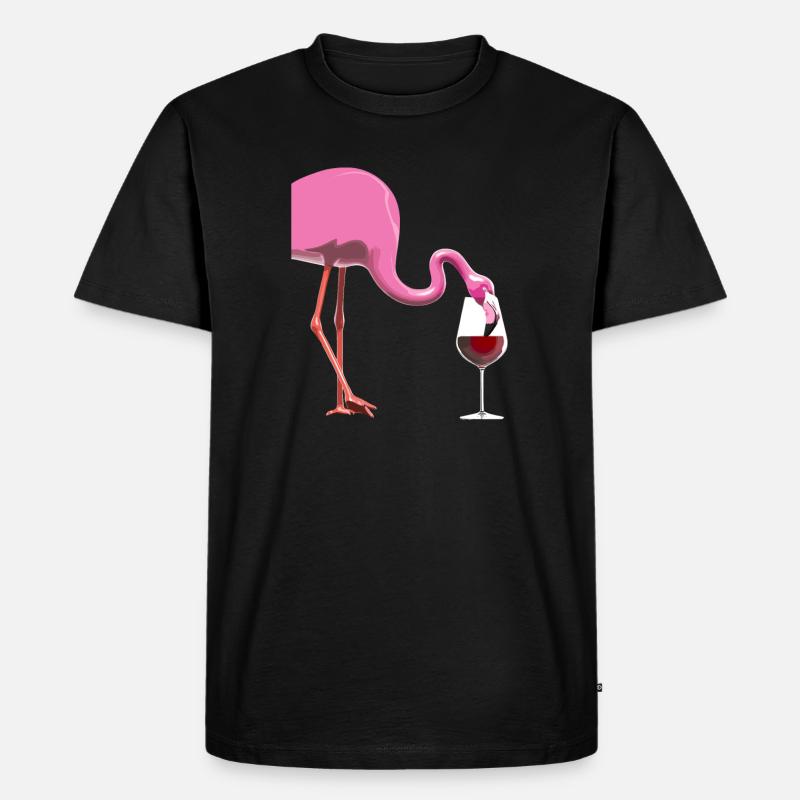 Flamingo mit Weinglas - Männer Premium Bio T-Shirt - Schwarz