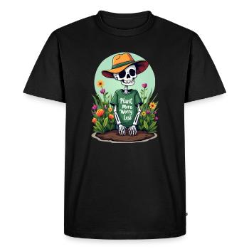 PLANTEZ PLUS, SOUCIEZ-VOUS MOINS - T-shirt Premium bio Homme - noir - Devant - Nico (187cm)