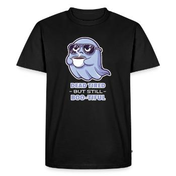 Dead Tired, Still Boo-tiful - Halloween Ghost - Men's Premium Organic T-Shirt - black - Front - Nico (187cm)
