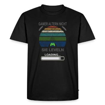 Gamer Leveling Chargement Rétro Sunburst - T-shirt Premium bio Homme - noir - Devant - Nico (187cm)
