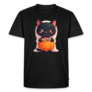 Halloween Cat with Halloween Pumpkin - Men's Premium Organic T-Shirt - black - Front - Nico (187cm)