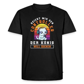 Hands me the controller – King wants to play - Men's Premium Organic T-Shirt - black - Front - Nico (187cm)