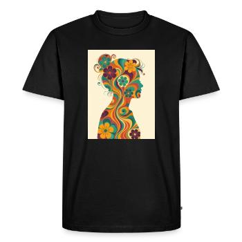 Silhouette de femme fleurie dans le style années 70 - T-shirt Premium bio Homme - noir - Devant - Nico (187cm)