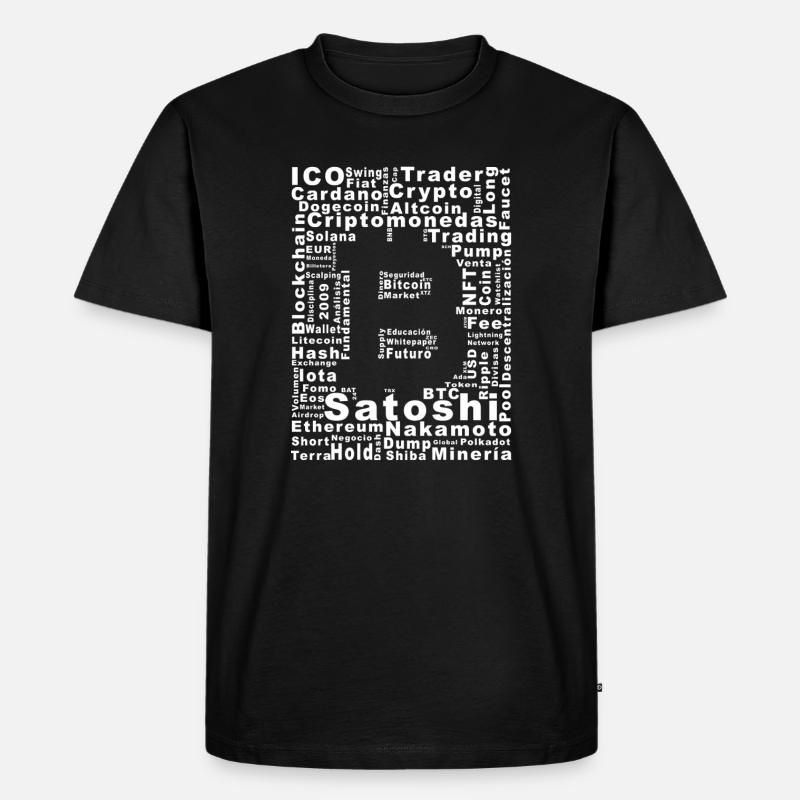 Kolaż kryptowalutowy Satoshi Nakamoto - Ekologiczna koszulka męska Premium - czarny