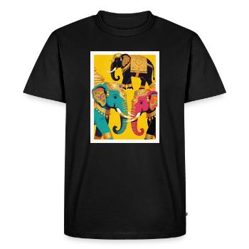 Éléphants colorés dorés sur fond jaune - T-shirt Premium bio Homme - noir - Devant - Nico (187cm)