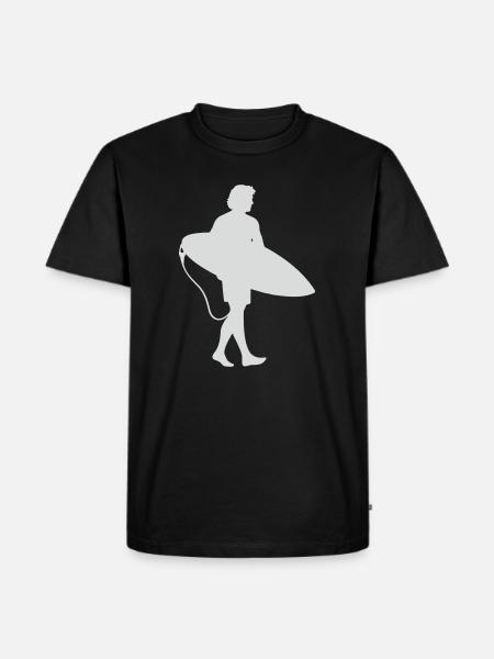 Surfer Silhouette am Surfbrett - Männer Premium Bio T-Shirt - Schwarz