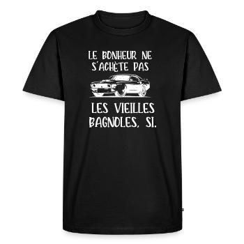 le bonheur ne s'achète pas - T-shirt Premium bio Homme - noir - Devant - Nico (187cm)