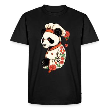 Cooking panda with flowers - Men's Premium Organic T-Shirt - black - Front - Nico (187cm)
