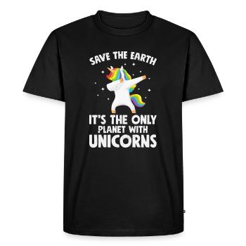 Unicorns Save the earth - Men's Premium Organic T-Shirt - black - Front - Nico (187cm)