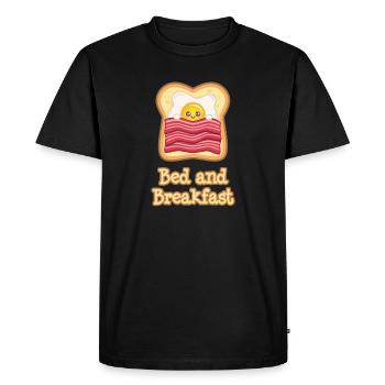 Toast with egg + bacon and saying: Bed and Breakfast - Men's Premium Organic T-Shirt - black - Front - Nico (187cm)