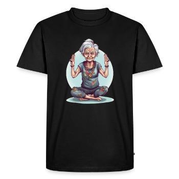 Cool Yoga Granny - La méditation dans la force de l’âge - T-shirt Premium bio Homme - noir - Devant - Nico (187cm)