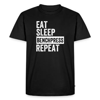 Répétition du développé couché Eat Sleep - T-shirt Premium bio Homme - noir - Devant - Nico (187cm)