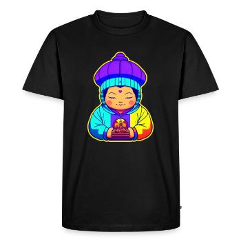 Cute little colorful Buddha child with hoodie - Men's Premium Organic T-Shirt - black - Front - Nico (187cm)