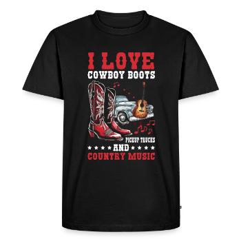 I Love Cowboy Boots Pickup Trucks, Country Music - Men's Premium Organic T-Shirt - black - Front - Nico (187cm)