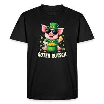 Bonne Veille du Nouvel An Cochon Chanceux - T-shirt Premium bio Homme - noir - Devant - Nico (187cm)