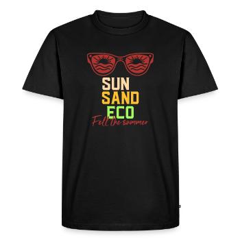 Soleil, sable, éco, été, plage et mer durable - T-shirt Premium bio Homme - noir - Devant - Nico (187cm)