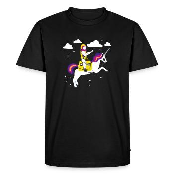 Astronaut rides a unicorn - Men's Premium Organic T-Shirt - black - Front - Nico (187cm)