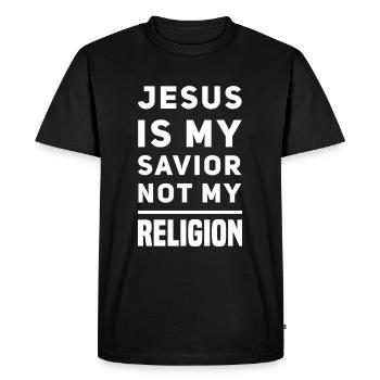Jésus est mon Sauveur et non ma religion - T-shirt Premium bio Homme - noir - Devant - Nico (187cm)