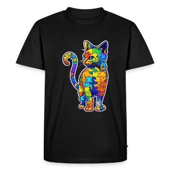 Soutien sensibilisation à l'autisme chat coloré - T-shirt Premium bio Homme - noir - Devant - Nico (187cm)