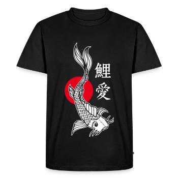 Koi illustration point rouge écriture japonaise - T-shirt Premium bio Homme - noir - Devant - Nico (187cm)