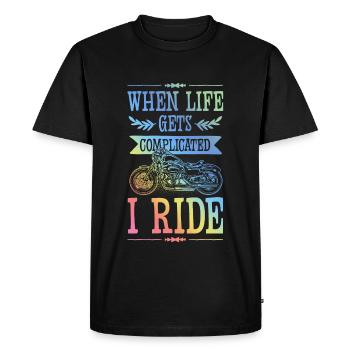Balade à moto en vélo en disant - T-shirt Premium bio Homme - noir - Devant - Nico (187cm)