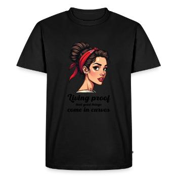 Living proof that good things come in curves. - Men's Premium Organic T-Shirt - black - Front - Nico (187cm)