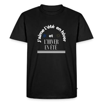 J’aime l’été en hiver et l’hiver en été - T-shirt Premium bio Homme - noir - Devant - Nico (187cm)