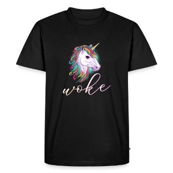 Autodérision : WOKE - T-shirt Premium bio Homme - noir - Devant - Nico (187cm)