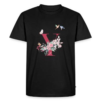 Lettre y floral -idée cadeau - T-shirt Premium bio Homme - noir - Devant - Nico (187cm)