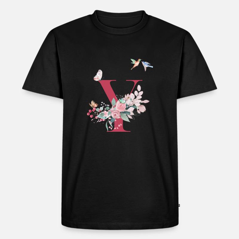 Buchstabe y floral - Geschenkidee - Männer Premium Bio T-Shirt - Schwarz