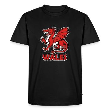Welsh red dragon "WALES" - Men's Premium Organic T-Shirt - black - Front - Nico (187cm)