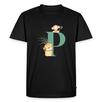 Lettre p vert animaux jungle - T-shirt Premium bio Homme - noir - Devant - Nico (187cm)
