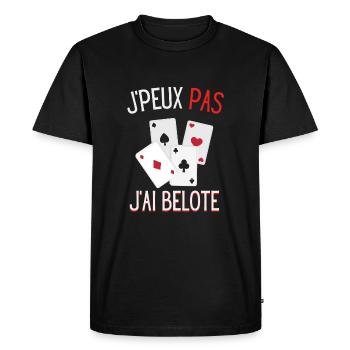 Humour | J'peux pas j'ai belote - T-shirt Premium bio Homme - noir - Devant - Nico (187cm)