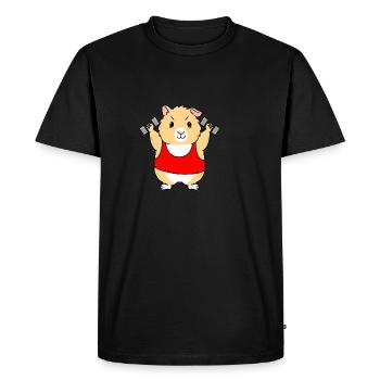 Meerschweinchen mit Hanteln - Männer Premium Bio T-Shirt - Schwarz - Vorne - Nico (187cm)