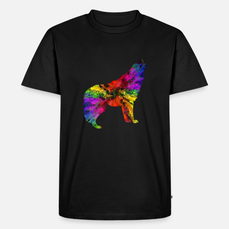 Regenbogen Wolf Edition 2 - Männer Premium Bio T-Shirt - Schwarz